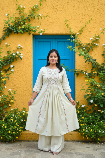 Pista Green A-Line Embroidered Suit Set