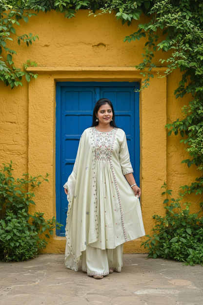 Pista Green A-Line Embroidered Suit Set