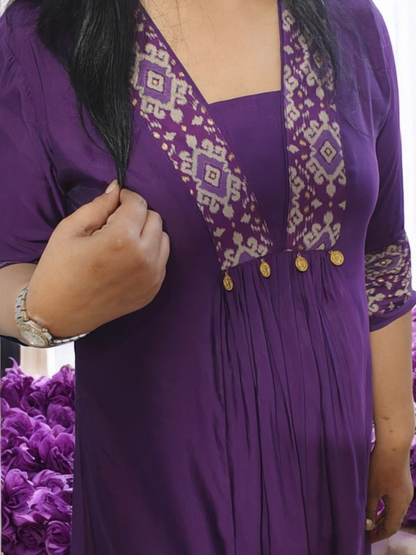 Purple Muslin A-Line Kurta Set