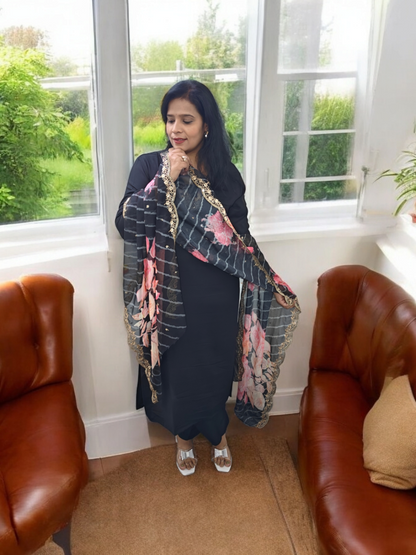 Stunning Black Radiance Embroidered Suit Set