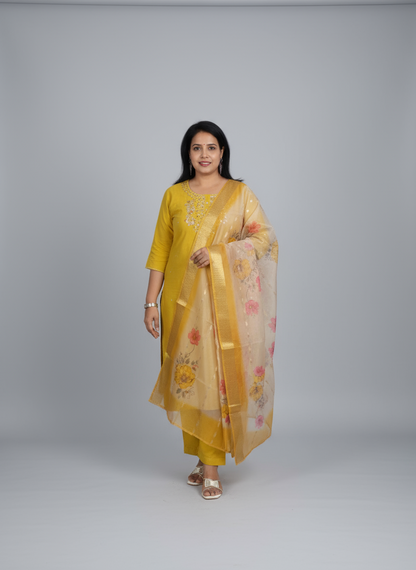 STUNNING ROMAN SILK HOT YELLOW COLOR SUIT SET