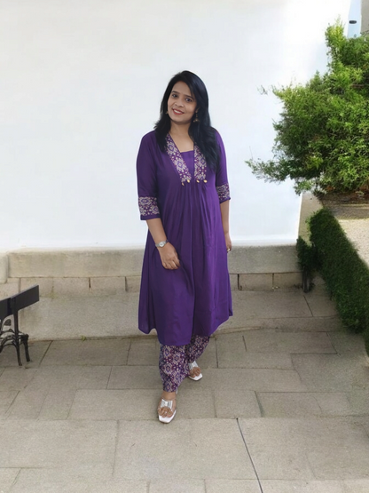Purple Muslin A-Line Kurta Set