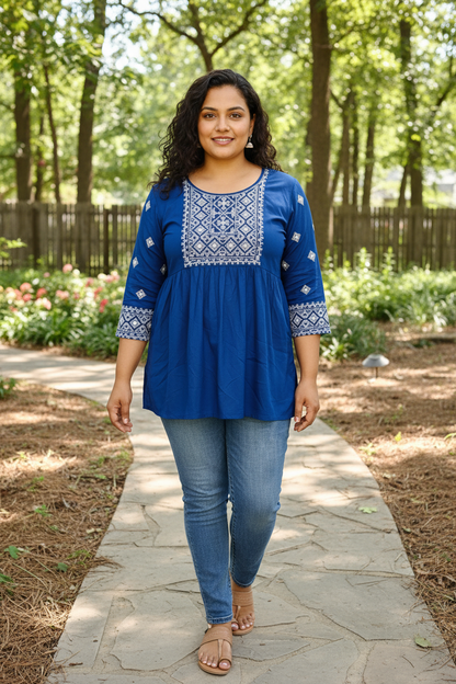 Embroidered Rayon Short Kurti