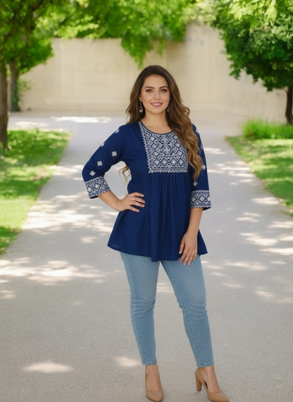 Embroidered Rayon Short Kurti