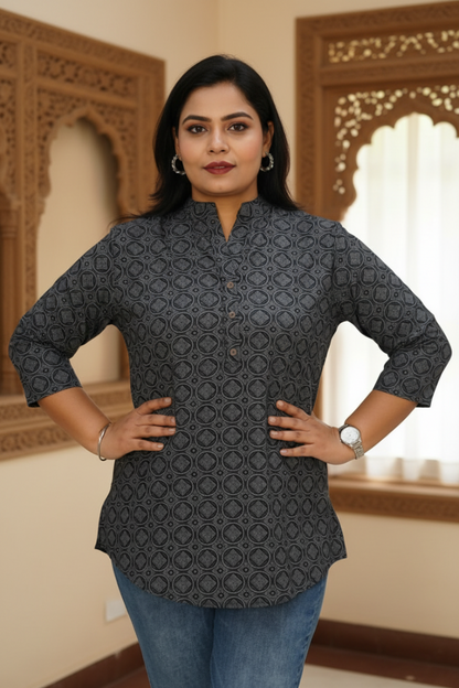 Dark Grey Printed Casual Tunic for Women