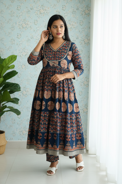 Blue Hand Block Print Cotton Short