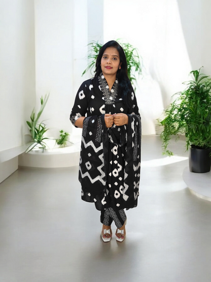 Black & White Printed A-Line Kurta Set