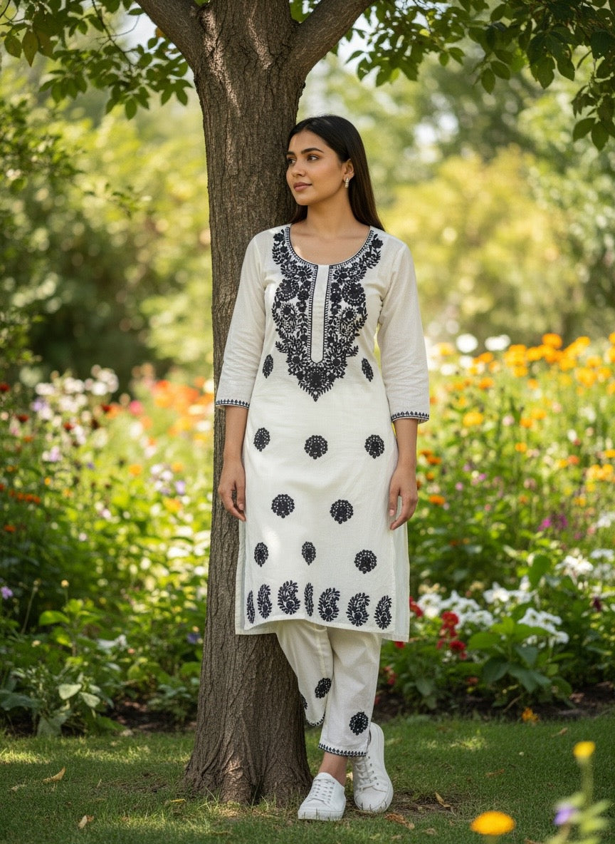STYLISH RAYON KURTI SET FOR WOMEN WITH FINE EMBROIDERY & POCKETS