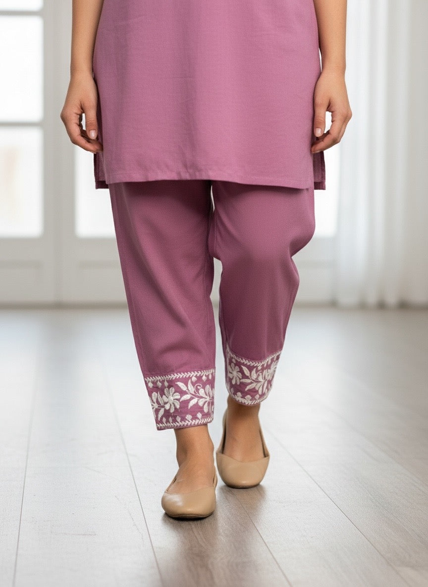 LEVANDER RAYON KURTI SET FOR WOMEN WITH FINE EMBROIDERY & POCKETS