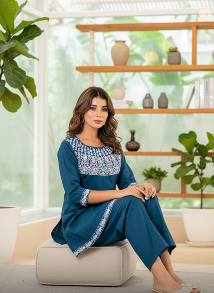 Blue Sequin Embroidered Co-Ord Set