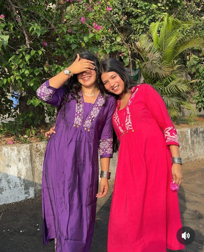 Purple Muslin A-Line Kurta Set