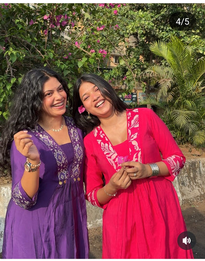 Purple Muslin A-Line Kurta Set