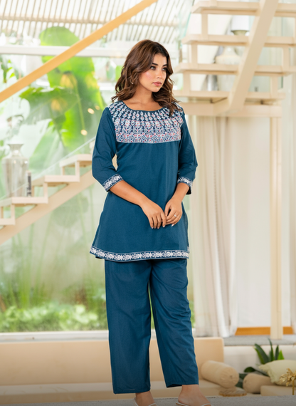 Blue Sequin Embroidered Co-Ord Set