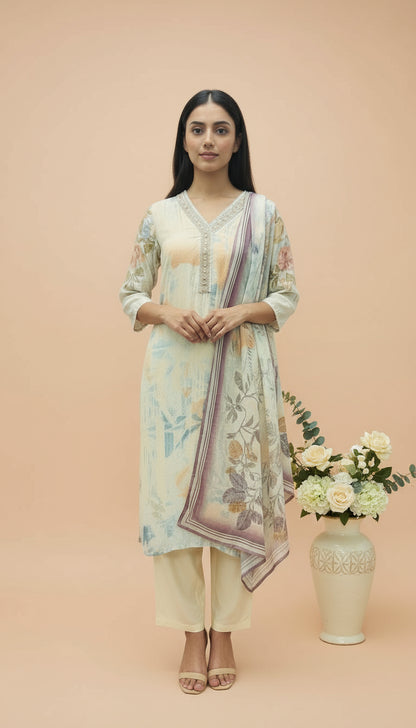 Women's Pastel Printed Rayon Suit Set for Office 