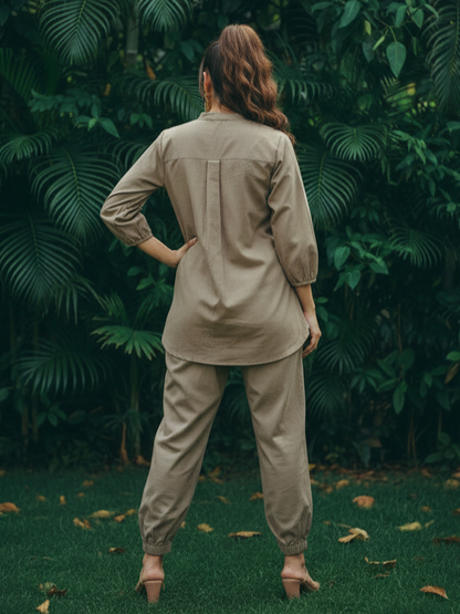 Dusty Olive Grey Embroidered  Cotton Co-Ord Set