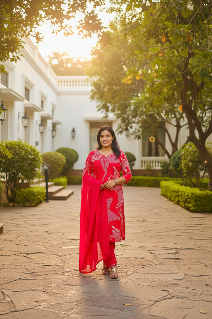 RANI PINK RAYON EMBROIDERED SUIT SET