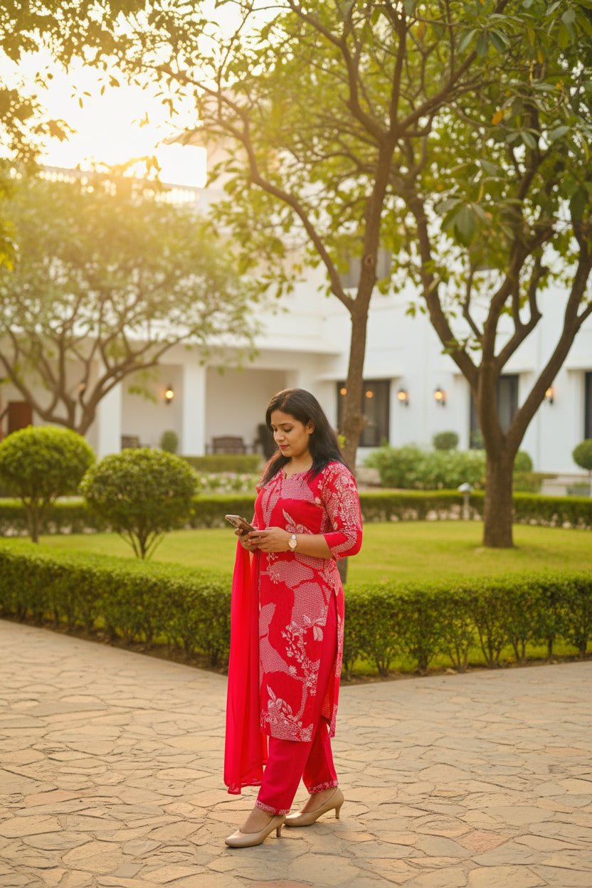 RANI PINK RAYON EMBROIDERED SUIT SET