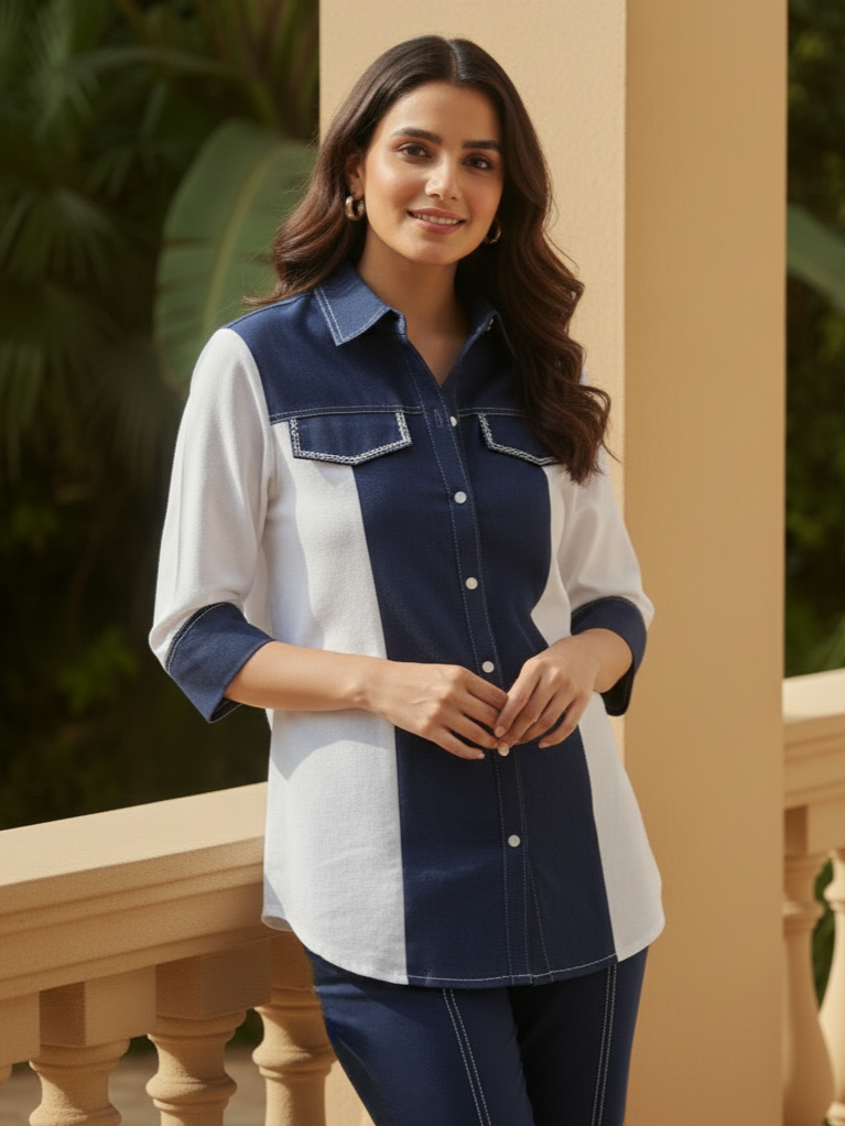 Blue & White Cotton Co-ord Set – BHAVIAURA